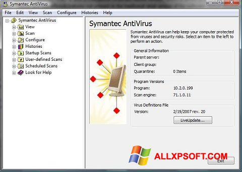 Ekrano kopija Symantec Antivirus Windows XP