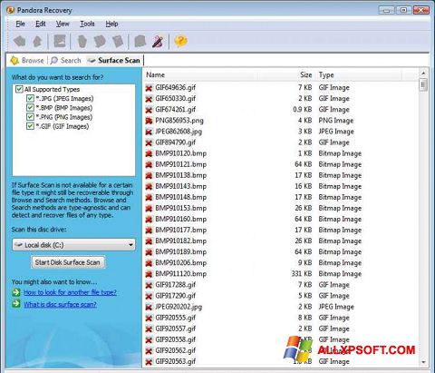 Ekrano kopija Pandora Recovery Windows XP