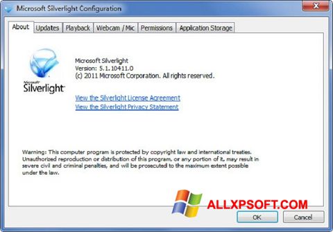 Ekrano kopija Microsoft Silverlight Windows XP
