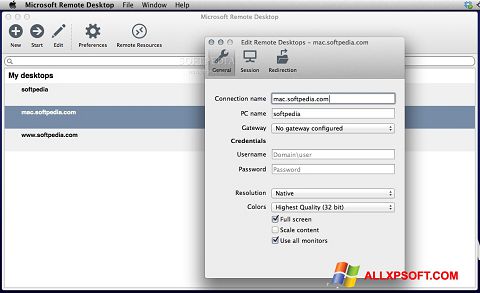 Ekrano kopija Microsoft Remote Desktop Windows XP