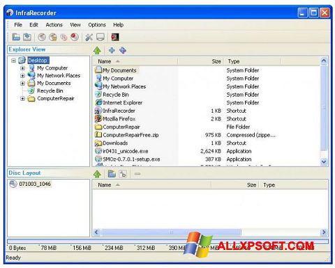 Ekrano kopija InfraRecorder Windows XP