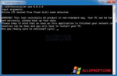 Ekrano kopija ESET Uninstaller Windows XP