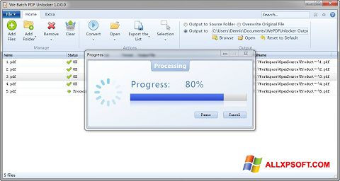 Ekrano kopija PDF Unlocker Windows XP