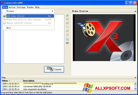 Ekrano kopija ConvertXToDVD Windows XP
