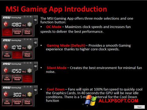 Ekrano kopija MSI Gaming App Windows XP