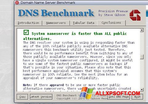 Ekrano kopija DNS Benchmark Windows XP