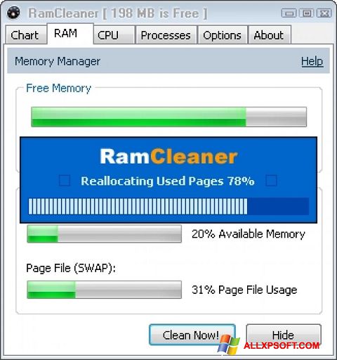 Ekrano kopija RamCleaner Windows XP