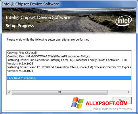 Ekrano kopija Intel Chipset Device Software Windows XP