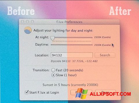 Ekrano kopija F.lux Windows XP