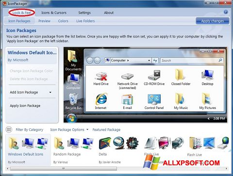 Ekrano kopija IconPackager Windows XP