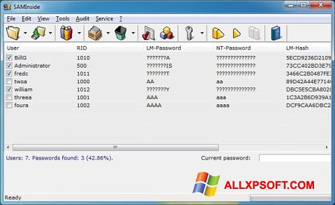 Ekrano kopija SAMInside Windows XP