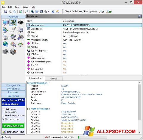 Ekrano kopija PC Wizard Windows XP