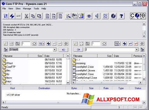 Ekrano kopija Core FTP Windows XP