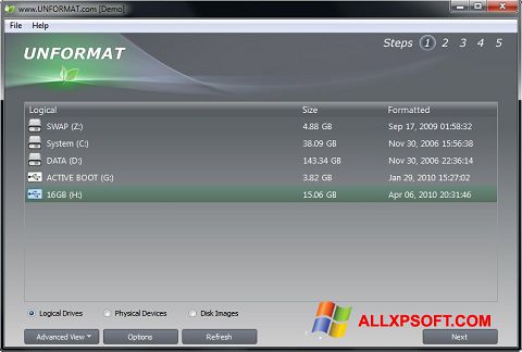 Ekrano kopija UNFORMAT Windows XP