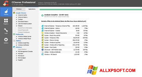 Ekrano kopija CCleaner Professional Plus Windows XP