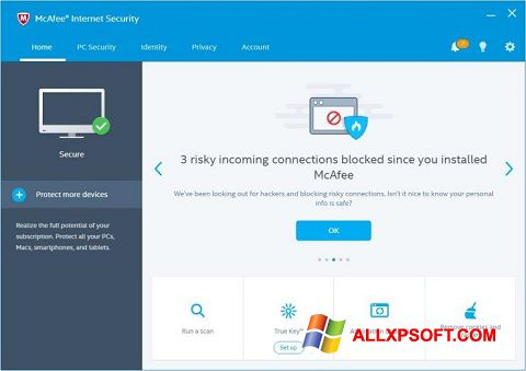 Ekrano kopija McAfee Internet Security Windows XP