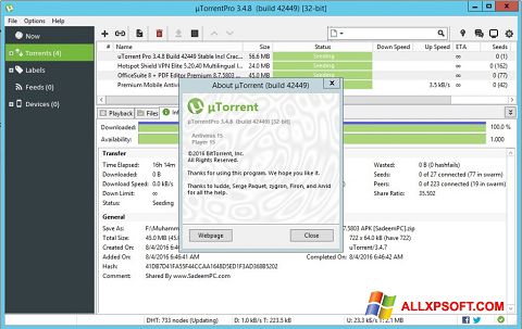 Ekrano kopija uTorrent Pro Windows XP