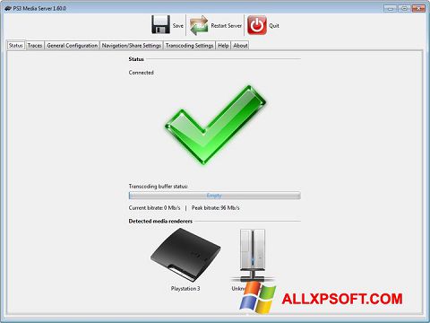 Ekrano kopija PS3 Media Server Windows XP