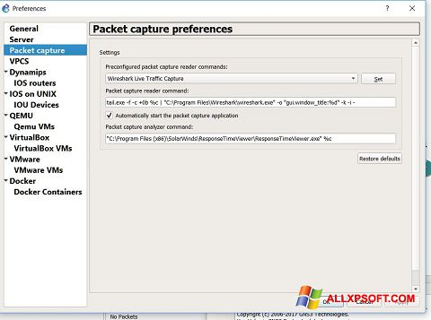 Ekrano kopija Wireshark Windows XP