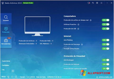 Ekrano kopija Baidu Antivirus Windows XP