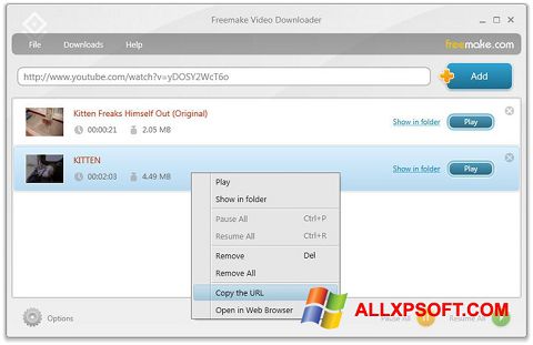 Ekrano kopija Freemake Video Downloader Windows XP