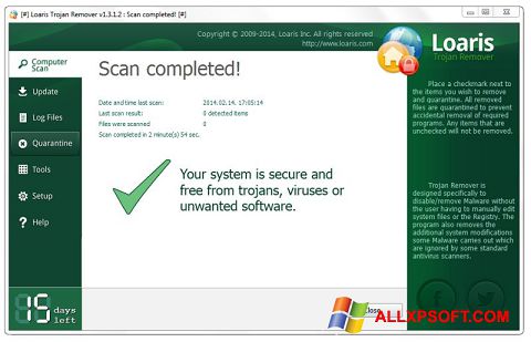 Ekrano kopija Loaris Trojan Remover Windows XP