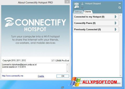 Ekrano kopija Connectify Pro Windows XP