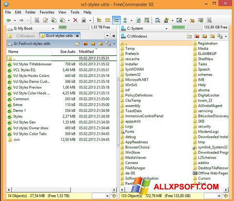 Ekrano kopija FreeCommander Windows XP