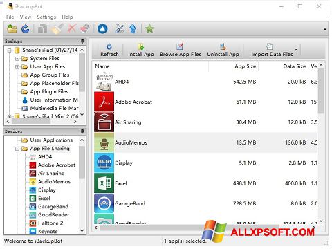Ekrano kopija iBackupBot Windows XP