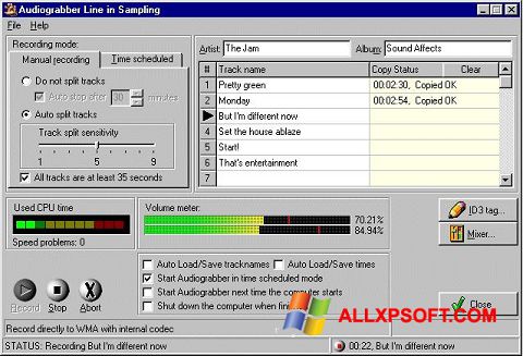 Ekrano kopija Audiograbber Windows XP