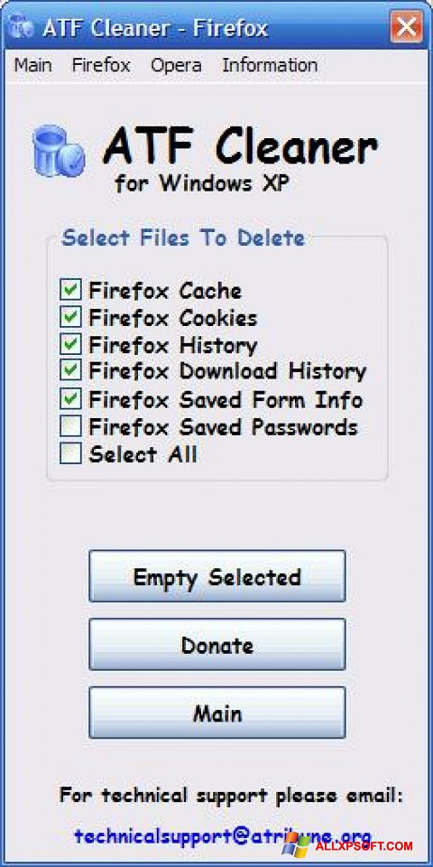 Ekrano kopija ATF Cleaner Windows XP