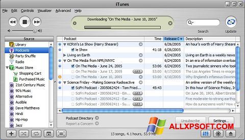 Ekrano kopija iTunes Windows XP