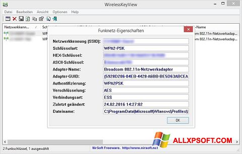 Ekrano kopija WirelessKeyView Windows XP
