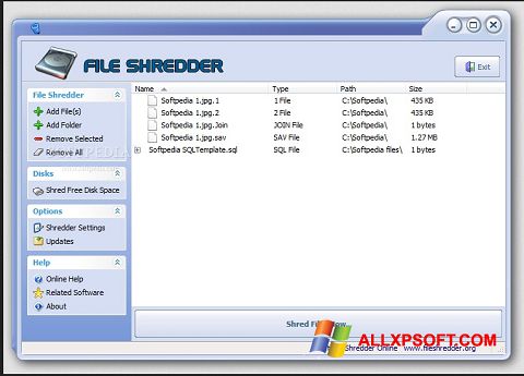 Ekrano kopija File Shredder Windows XP