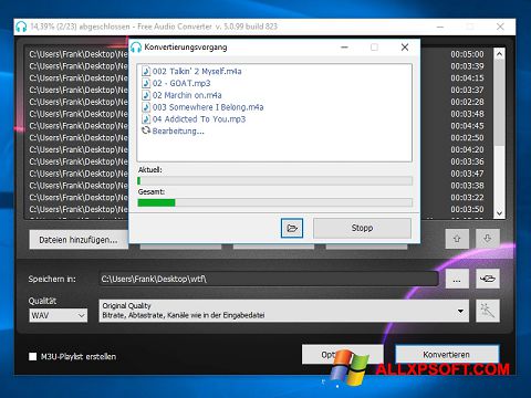 Ekrano kopija Free Audio Converter Windows XP