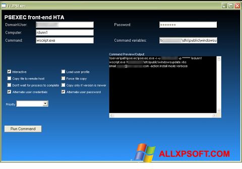 Ekrano kopija PsExec Windows XP