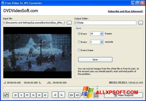 Ekrano kopija Free Video to JPG Converter Windows XP
