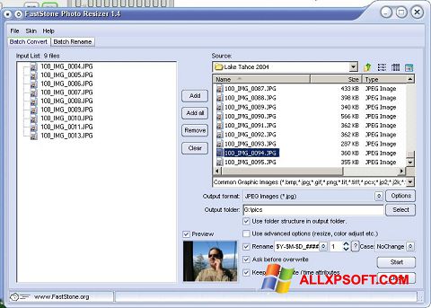 Ekrano kopija FastStone Photo Resizer Windows XP