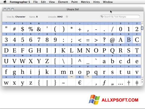 Ekrano kopija Fontographer Windows XP
