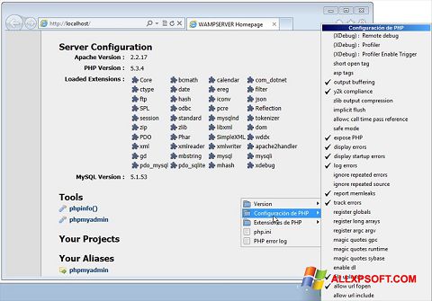 Ekrano kopija WampServer Windows XP
