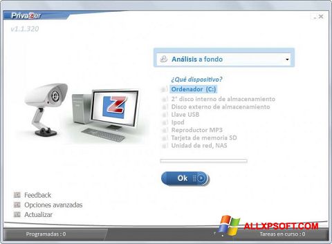 Ekrano kopija PrivaZer Windows XP