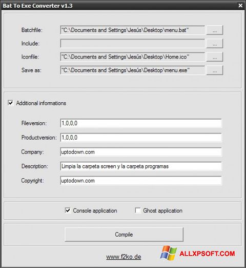 Ekrano kopija Bat To Exe Converter Windows XP