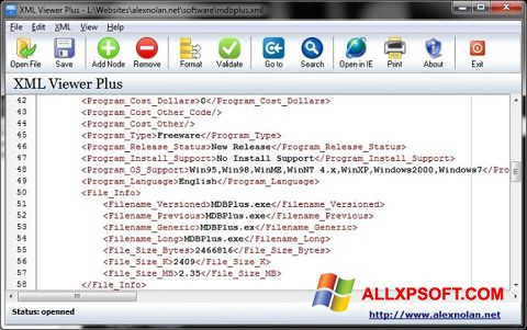 Ekrano kopija XML Viewer Windows XP