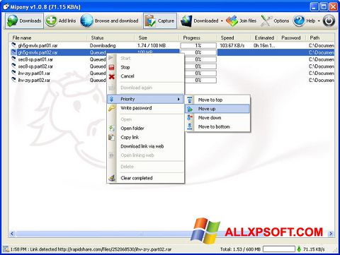 Ekrano kopija Mipony Windows XP