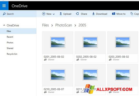 Ekrano kopija OneDrive Windows XP