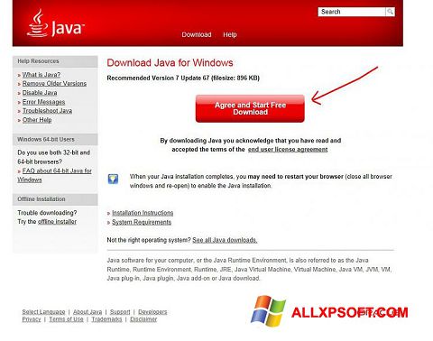 Ekrano kopija Java Windows XP