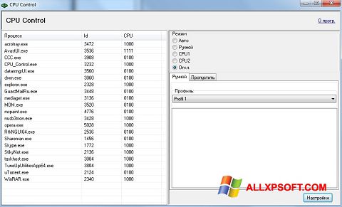 Ekrano kopija CPU-Control Windows XP