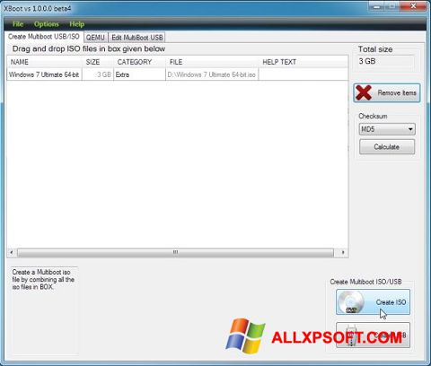 Ekrano kopija XBoot Windows XP