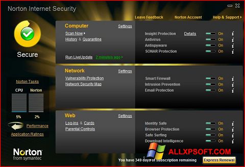 Ekrano kopija Norton Internet Security Windows XP