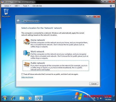 Ekrano kopija Windows Virtual PC Windows XP